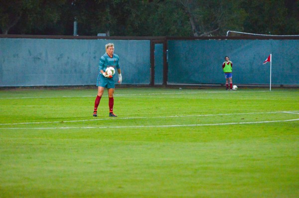 Goalkeeper Jane Campbell (above) was named Pac-12 Goalkeeper of the Week after her stellar performance in home matches against No. 6 Florida and Wisconsin. Her four saves against the Gators led Stanford to victory and gave her a 31st career shutout. (LAUREN DYER/The Stanford Daily)