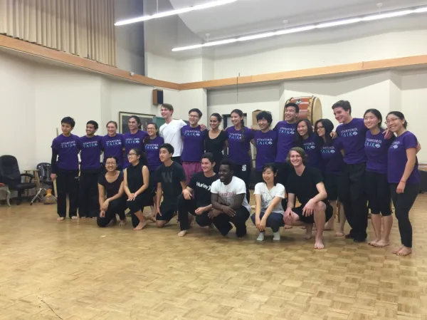 The Stanford Taiko group, after a set of electrifying performances (Courtesy of Kristine Guo).
