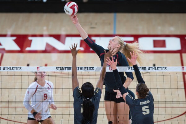 Freshman Kathryn Plummer led the Cardinal team with 13 kills and seven kills in a loss against the Washington State Cougars. (AL CHANG/isiphotos.com)