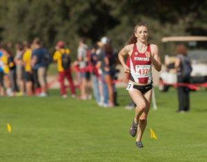 Stanford- November 14, 2014: Elise Cranny finishes during NCAA West Regional cross country championship at Stanford Golf Course on Friday..