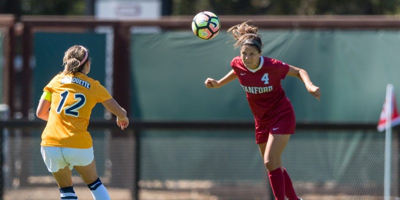 Senior defender Maddie Bauer scored the first goal of her Stanford career against No. 10 UCLA on Sunday. After the Bruins tied the score in the 86th minute to send the game to overtime, Bauer's 103rd-minute goal secured a 3-2 win for the Cardinal in the second overtime period. KAREN AMBROSE HICKEY/isiphotos.com)
