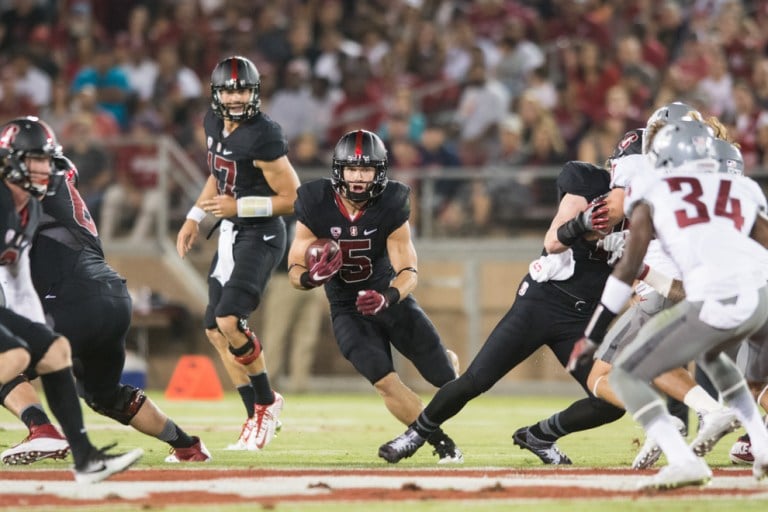 Christian McCaffrey's absence means sophomore running back Bryce Love needs to step up and perform as the Cardinal look to bounce back against a mismanaged Fighting Irish defense. (RAHIM ULLAH/The Stanford Daily)