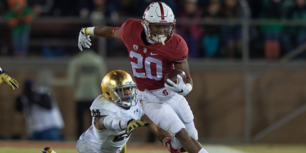 Last season, the Stanford-Notre Dame game came down to a field goal in the final seconds. This year, Stanford will hope to bounce back from a pair of blowout losses. With Christian McCaffrey potentially limited, sophomore running back Bryce Love (above) may see increased action. (JIM SHORIN/isiphotos.com)