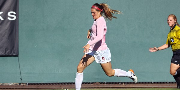 With two seconds left on the clock, sophomore Averie Collins saved the game for Stanford women's soccer with a dramatic shot through pouring rain into the lower left corner. This was Collins's fourth goal this season, eclipsing her total of three from 2015. (HECTOR GARCIA-MOLINA/Stanford Athletics)