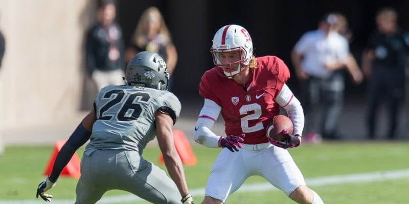 With junior Keller Chryst taking the reins at quarterback, Stanford will rely on its receivers, including sophomore Trenton Irwin (above). In order to bounce back against Arizona this weekend, the Cardinal will need to pick up their game on offense. (DAVID BERNAL/isiphotos.com)