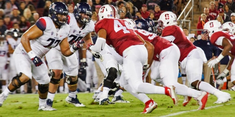 Stanford's defense was among the few bright points in its 10-5 loss to Colorado last weekend. This weekend, the Cardinal will take on the injury-riddled Arizona Wildcats in Tucson. (SAM GIRVIN/The Stanford Daily)