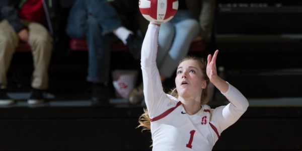 Freshman setter Jenna Gray led the Cardinal with 36 assists and five blocks. She attributes her success to the new cohesiveness of the freshman class within the young Stanford roster. (AL CHANG/isiphotos.com)