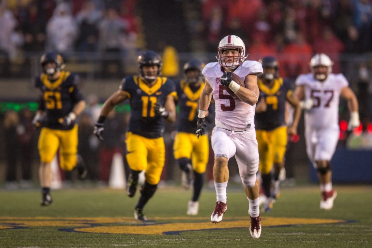 Junior running back Christian McCaffrey recorded 284 rushing yards and three touchdowns in Saturday's matchup, breaking the Stanford single-game rushing record in the process. The Heisman runner-up's performance led the Cardinal to their seventh straight Big Game victory, keeping the Axe at Stanford. (SYLER PERALTA-RAMOS/The Stanford Daily)