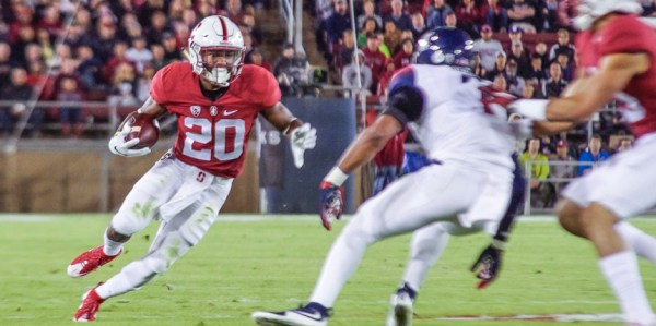 Between sophomore Bryce Love (above) and junior Christian McCaffrey, Stanford looks poised to have a strong run game against Oregon State this weekend. The Cardinal rely heavily on the run, and against a weaker Beaver defense, the fully healthy Love and McCaffrey will likely lead the charge toward the end zone. (SAM GIRVIN/The Stanford Daily)