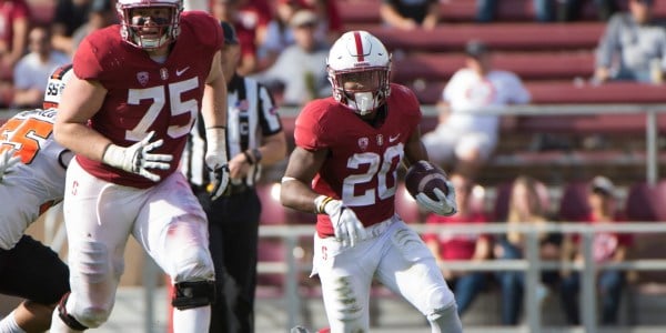 Sophomore receiver Bryce Love contributed 89 yards to a Cardinal victory in just nine rushes on Saturday against Oregon State. The McCaffrey-Love duo proved their full potential to rush for 365 total yards against the Beavers, the second most in school history. 
(DON FERIA/isiphotos.com)