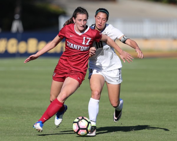 Senior midfielder Andi Sullivan is a constant force on the field for the Cardinal. In Stanford's 7-0 win over Navy, Sullivan put a laser in from 30 yards out after hitting the crossbar three times on earlier attempts. (AL SERMENO/isiphotos.com)