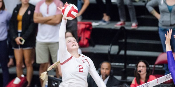 Freshman outside hitter Kathryn Plummer lead the team with a career high total of 20 kills against the Buffaloes. Plummer returned the next day against the Utes to notch 19 kills and 10 digs. (COLE GRANDEL/The Stanford Daily)