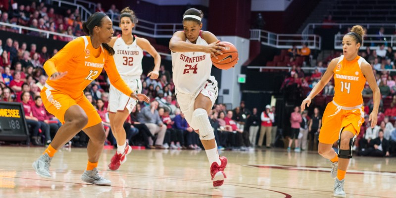 Senior Erica McCall was named to the preseason all-Pac-12 team, as voted by the media. Her contribution this season will be more than points, however, as she is among the veteran leaders of a relatively young squad. (RAHIM ULLAH/The Stanford Daily)