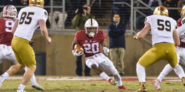 Sophomore running back Bryce Love forms the other half of Stanford's two-headed monster of a running back duo. Love scored his third career touchdown in last season's Big Game, on a 48-yard breakaway run. (CASEY VALENTINE/isiphotos.com)