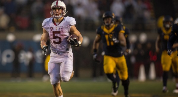 Christian McCaffrey prances to the end zone to complete a 90-yard touchdown run during Big Game. Tonight's victory might have been the penultimate time fans see the junior in a Stanford uniform. (SYLER PERALTA-RAMOS/The Stanford Daily)