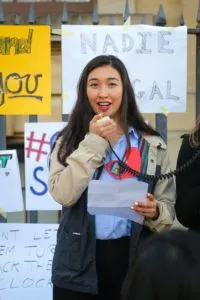Maddie Chang ’18 speaking at Oxford’s ‘Love Rally’, photo courtesy of Chang.