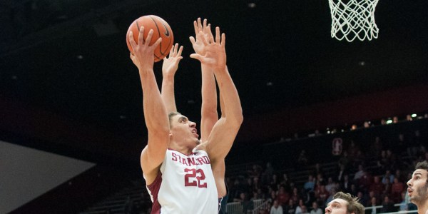 Reid Travis recorded a career-high 29 points in Saturday's loss to Kansas. (RAHIM ULLAH/The Stanford Daily)