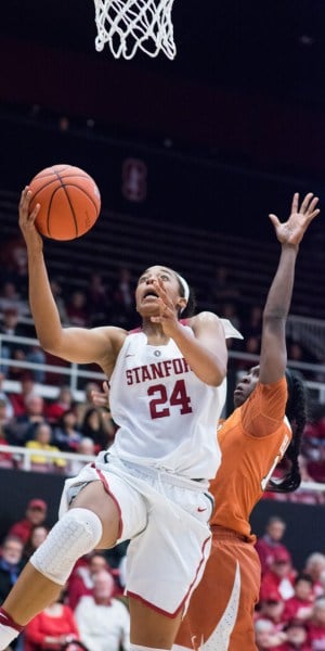 Despite a strong defensive effort from Oregon State, Erica McCall managed a double double night against the Beavers, leading the Cardinal with 25 points and and 12 rebounds. McCall also scored the game-tying layup to take Stanford into double overtime. (RAHIM ULLAH/The Stanford Daily).