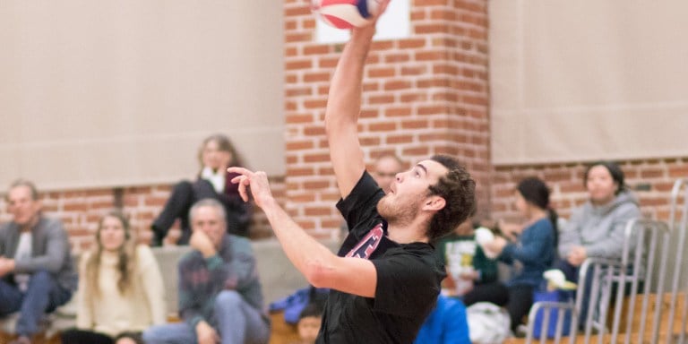 Kevin Rakestraw's winning kill clinched the match for Stanford in the fourth set. The fourth half witnessed a Cardinal resurgence from a weak third set; Stanford offense allowed only five errors, in comparison to the third set's .069 hit stat.  (JOHN P. LOZANO/isiphotos.com)