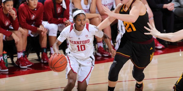 Senior guard Briana Roberson was Stanford's hero in Seattle on Saturday, scoring all fourteen of her points during Stanford's second half comeback. Roberson has been one of the core Cardinal offensive weapons this season. (BOB DREBIN/isiphotos.com)