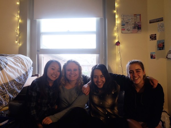 (L-R) Melissa Du, Annabel Ostrow, Leila Taleghani, and Sarah Bell, all class of 2018, were freshman year roommates in Roble. (CECILIA ATKINS/The Stanford Daily)