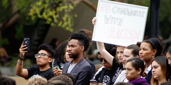Members of the Stanford community call for a sanctuary campus (MICHAEL SPENCER/The Stanford Daily)