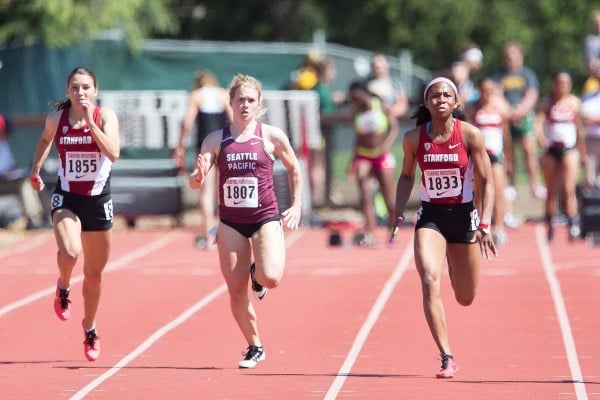 Junior Olivia Baker (right) won the 800-meter race at the MPSF Indoor Championships to secure herself a spot at the NCAA finals. The Cardinal took third place overall at the meet in Seattle this weekend (ANDREW VILLA/stanfordphoto.com).
