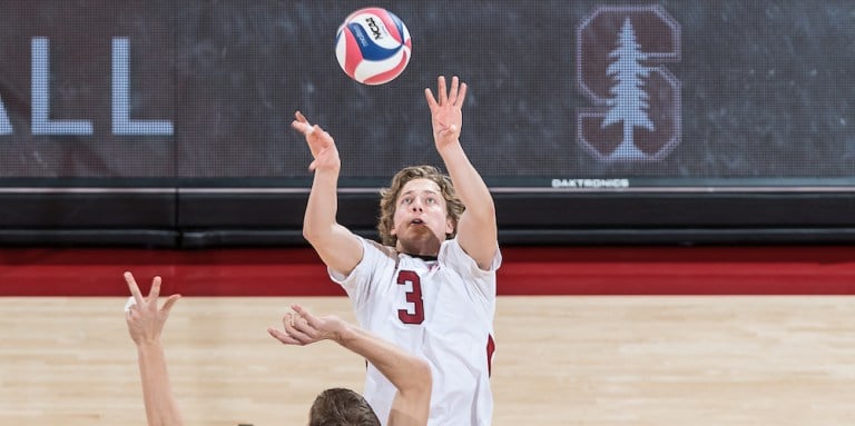 Freshman setter Paul Bischoff's double-double on Friday was not enough to overcome No. 3 BYU. Bischoff ended Friday's match with 35 assists and 10 digs. (BILL DALLY/isiphotos.com)