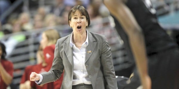 Stanford Cardinal head coach Tara VanDerveer yells at a player during their game against the Baylor Lady Bears in the first half for the NCAA women&apos;s Final Four semifinal at the Pepsi Center in Denver, Colorado, on Sunday, April 1, 2012. (Nhat V. Meyer/San Jose Mercury News/MCT)