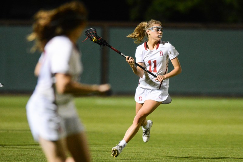 Junior midfielder Kelly Myers emerged as one of the team leaders this weekend as she scored a team-high five goals during the team's first two contests (SAM GIRVIN/ The Stanford Daily).