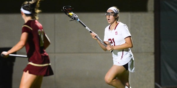 Senior attacker Kelsey Murray earned her team-leading 15th goal on the season in her two-goal performance against the Wolverines. The Stanford offense struggled early against a quick Michigan attack/defense yet ultimately pulled out the victory in the first game of their three game homestand.  (SAM GIRVIN/The Stanford Daily)