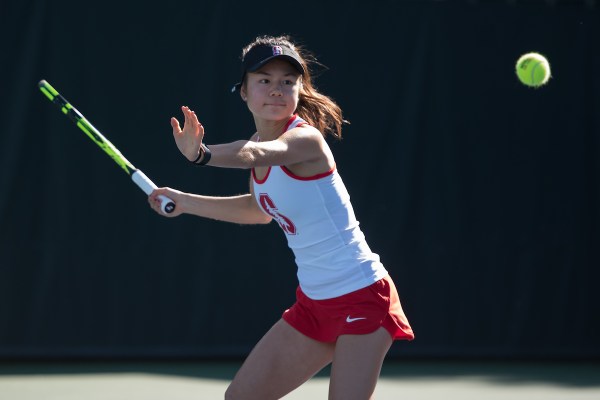 Freshman Emma Higuchi notched her 20th win this season against USC on Saturday. The Cardinal continued to display their team depth as the underclassmen all contributed to the team's conference-opening sweep. (LYNDSAY RADNEDGE/isiphotos.com)