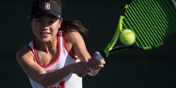 Freshman Emma Higuchi was undefeated in her matches over the weekend. Higuchi added to her team-high 17 victories as Stanford took two straight meets. (LYNDSAY RADNEDGE/isiphotos.com)