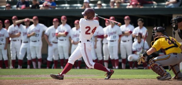 Junior Quinn Brodey followed up his late-inning heroics against Texas with another big weekend at the plate. Brodey notched a grand slam and tallied seven RBIs on Thursday, the first seven-RBI performance by a Stanford player since 2011. (BOB DREBIN/stanfordphoto.com)