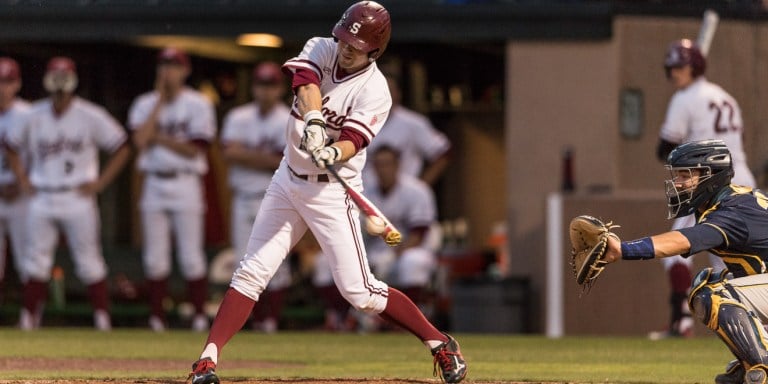 Junior Quinn Brodey added to Stanford's season-high eight run game against UC Davis with four hits on Tuesday. Brodey has proved himself as one of the leading hitters for the Cardinal team, a trend which he will look to continue against Texas in the four-game series at the end of this week. (BILL DALLY/isiphotos.com)