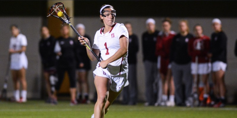 Senior attacker Elizabeth Cusick was part of a trio of Stanford seniors to score a hat trick against the Wolverines last Wednesday. Cusick finished the game with 3 goals and 1 assist, continuing her strong 18-point start to the season.  (SAM GIRVIN/The Stanford Daily)