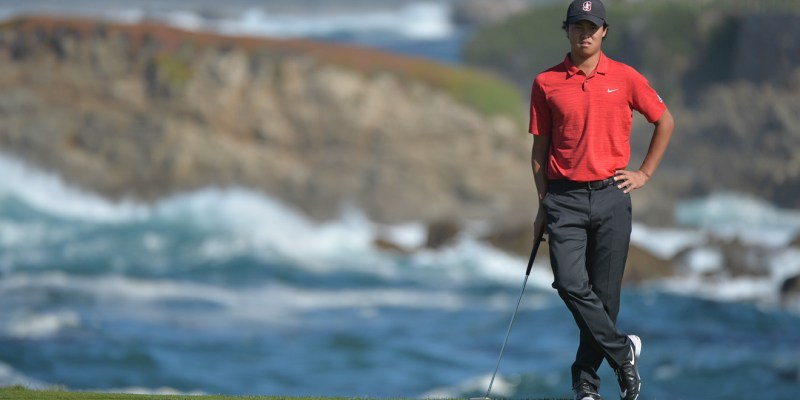In Stanford's fourth place finish at 9-over at the Southern Highlands Collegiate tournament, standout sophomore Brandon Wu went 1-under 71. Alongside Wu were teammates Maverick McNealy and Isaiah Salinda, who had 5-under and 2-under respective scores which also helped lead the Cardinal to its top five finish.  (JOHN TODD/isiphotos.com)