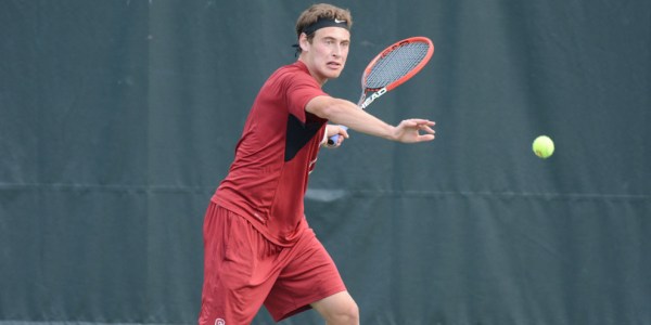 Sophomore Michael Genender has been a key player in the Cardinal lineup, with his close singles match against Berkeley proving to be the final key in Stanford's 4-3 victory. (MYLAN GRAY/The Stanford Daily)