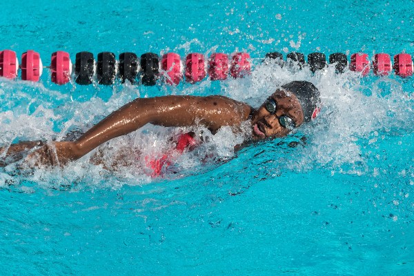 Junior Simone Manuel was one of the Cardinal leaders in Indianapolis as she earned two individual titles to go along with two first places in relays. Manuel also became the first woman ever to finish the 100-yard freestyle in under 46 seconds. (BILL DALLY/isiphotos.com).