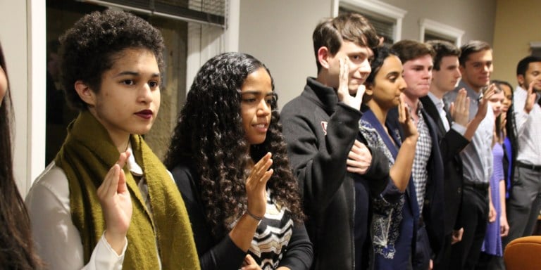 New senators were sworn in at Tuesday's meeting (EDER LOMELI/The Stanford Daily).