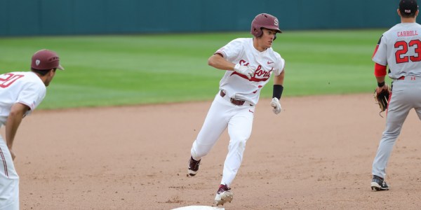 Freshman Daniel Bakst extended his hit streak to nine games over the weekend, the longest of the year for the Cardinal. Stanford was unable to capitalize on hits and runners on base throughout the series, falling in three straight against Oregon State. (BOB DREBIN/Stanford Athletics).