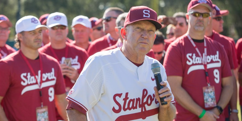 Powered by a eight-run fourth inning, Stanford baseball rallied from a two-run deficit to topple bay-area rival Cal Berkeley, bringing head coach Mark Marquess his 1600th career victory, one of five coaches in history. (MACIEK GUDRYMOWICZ/isiphotos.com)