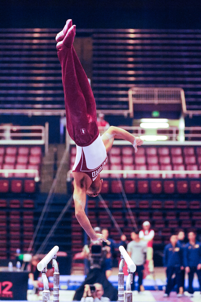 Senior Akash Modi won the individual all-around title at the MPSF Championships on Saturday. Modi became the only gymnast in MPSF history to receive the Gymnast of the Year award all four years of his career. (MIKE KHEIR/The Stanford Daily)