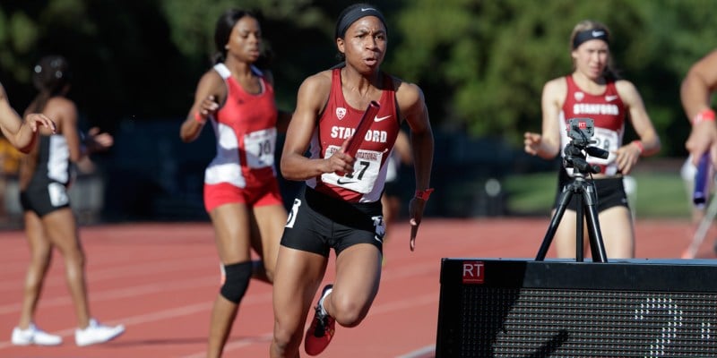 Junior standout Olivia Baker found success in three events on Saturday, winning the 100m, 200m and 4x400m relay events. Cardinal women captured the victory over Cal by a score of 85-74, while the men's team fell to the Bears 91-70. (BOB DREBIN/Stanford Athletics)