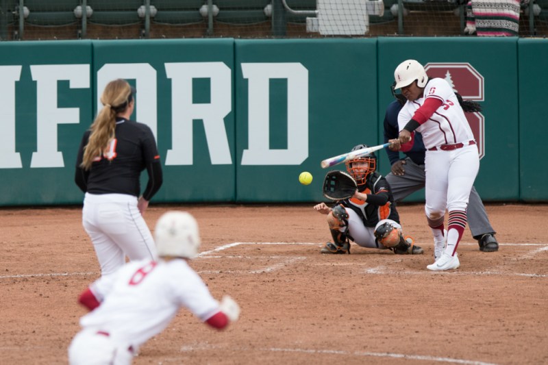 Junior Whitney Burks hit a home run in Stanford's first game against Arizona on Friday, Stanford's only run in a 20-1 loss. The Wildcats swept the Cardinal over the weekend, winning all three games by run-rule. (MIKE RASAY/isiphotos.com)