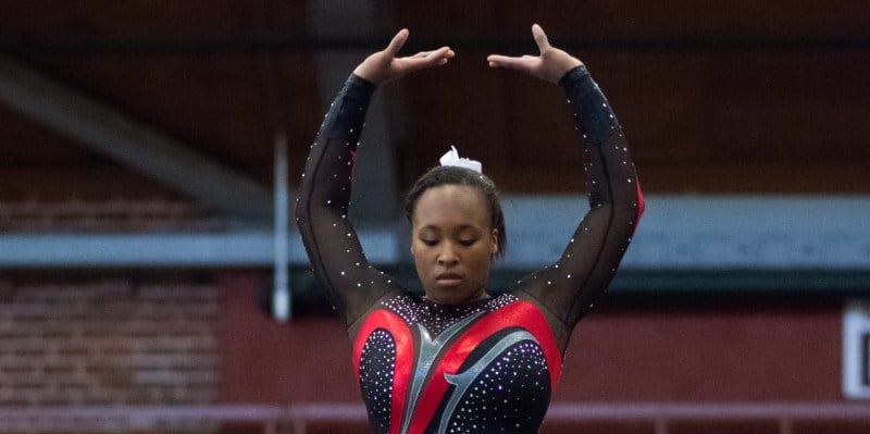 Junior Elizabeth Price will look to make history at the NCAA Championships, with a shot at becoming the first Stanford female gymnast to win two individual NCAA event titles. (RAHIM ULLAH/The Stanford Daily)