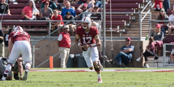 Fifth-year senior quarterback Ryan Burns displayed his experience in the Cardinal's spring game, connecting on 10 of 15 passes including a 38-yard touchdown pass that helped propel the Stanford offense to victory over the defense. (RYAN JAE/The Stanford Daily)