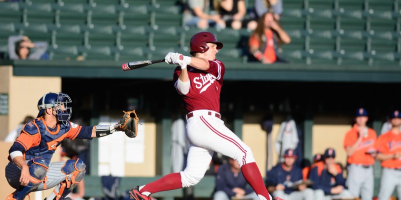 Junior Mikey Diekroeger tied a career high with four hits on Sunday. Diekroeger also knocked in two RBI to help lead the Cardinal to a weekend sweep of Oregon. (RAHIM ULLAH/The Stanford Daily)
