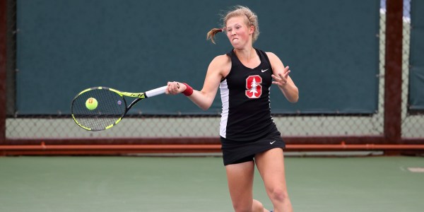Freshman Emily Arbuthnott delivered her team-high seventh clincher of the season with a three-set win against Cal on Saturday.  (HECTOR GARCIA-MOLINA/Stanford Athletics)