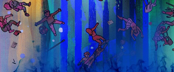 High schoolers Dash (Jason Schwartzman) and Assaf (Reggie Watts) tumble into the sea in Dash Shaw's animated extravaganza.